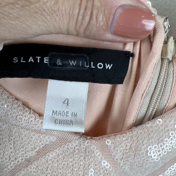Slate And Willow Dress Women 4 Pink‎ Maxi Sequins Classic Wedding Guest Spring - Picture 8 of 12